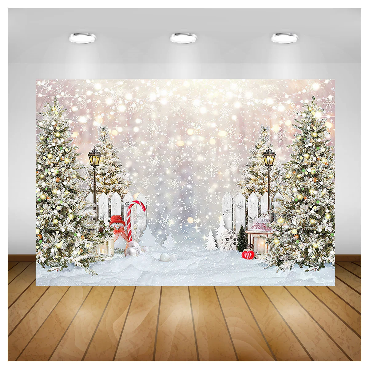 

Christmas Village Wooden Gate Digital Photography Backdrop Prop Snow Party Celebration Studio Background DJ-01