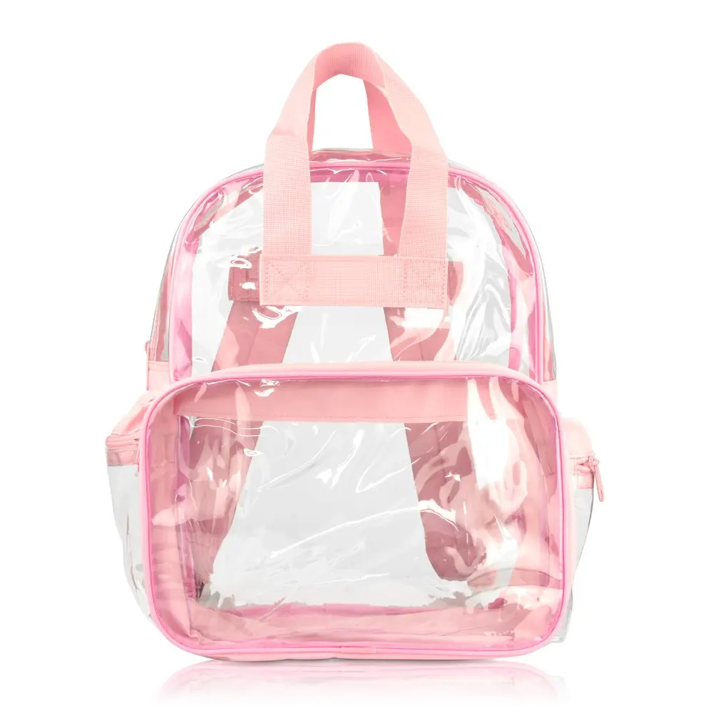 Small Clear Backpack Transparent PVC Security Security School Bag in Pink
