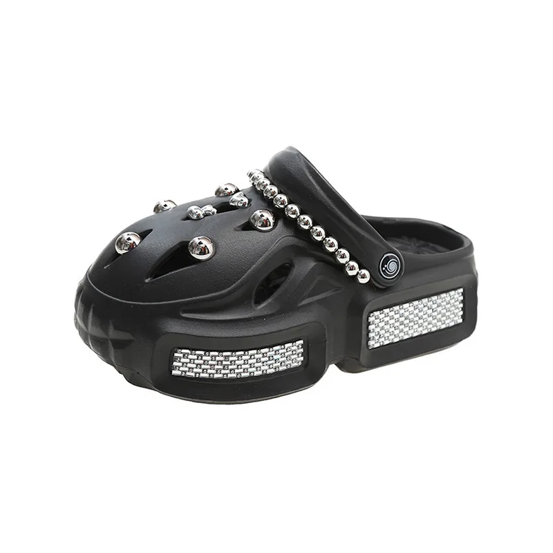 Women's Fashion Outwear Slippers Summer Thick Sole Rhinestone Baotou High Quality Girls' Sandals Women's Sexy Flat Shoes