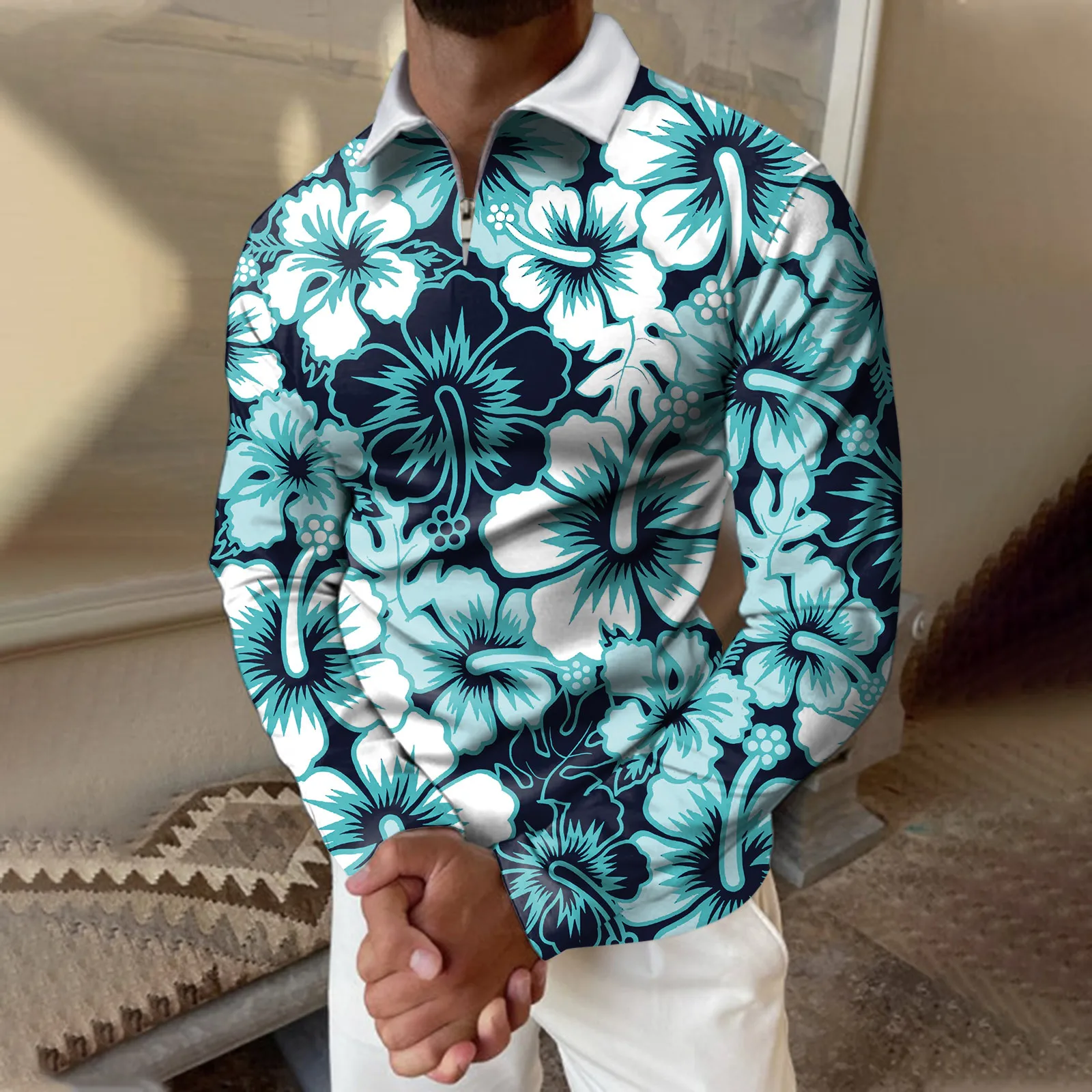 

Long Sleeve T Shirts for Men Pack Men Casual Autumn Winter Long Sleeve Turndown Neck Shirt Printed Tee Red White Striped Shirt