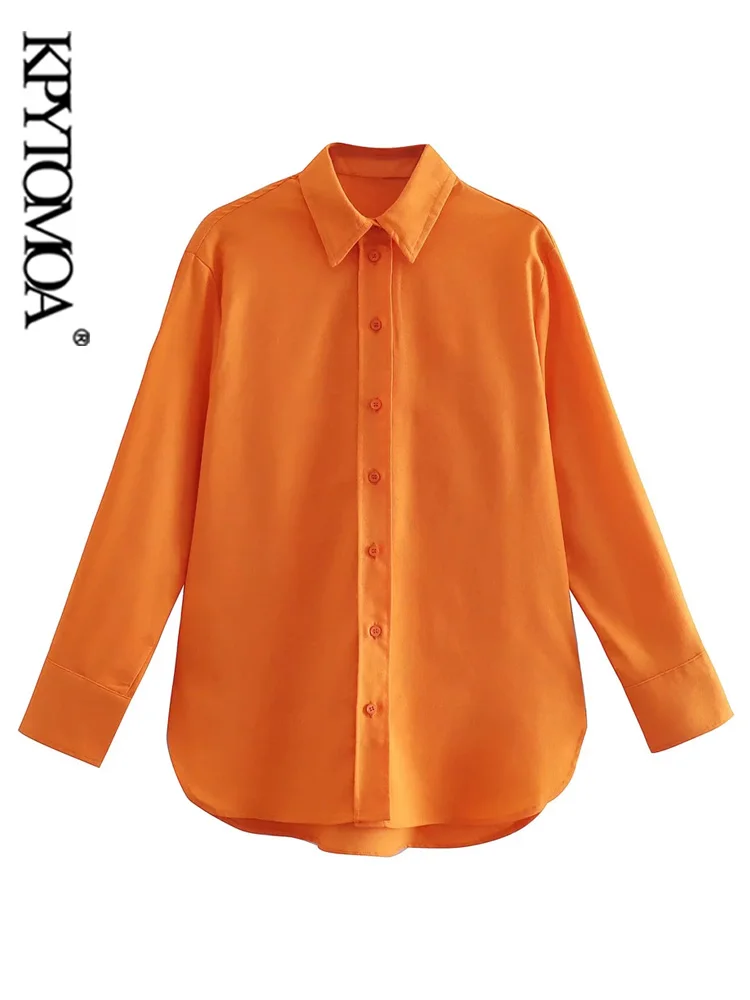 

KPYTOMOA Женская мода с боковыми разрезами большие льняные рубашки винтажные с длинным рукавом на пуговицах женские блузки Блузы шикарные топы