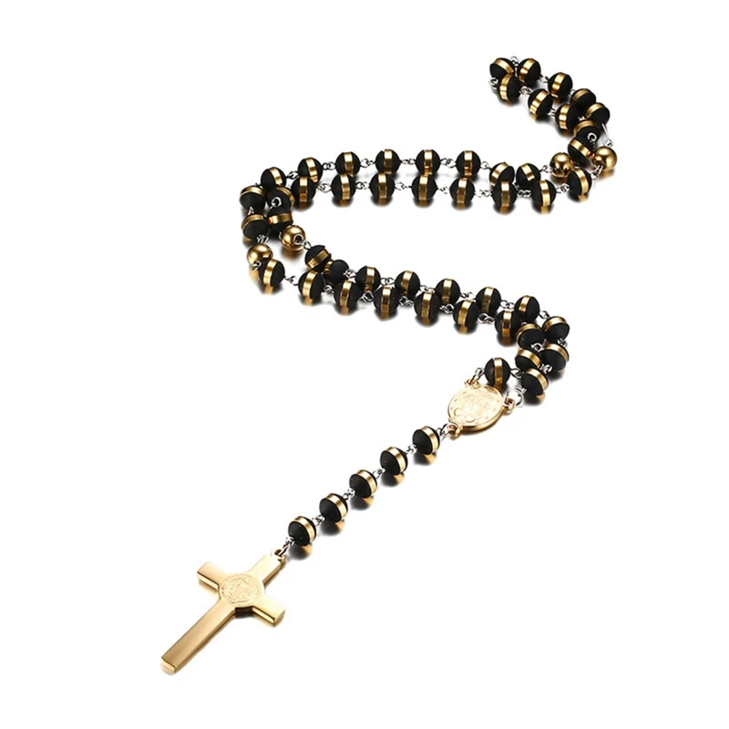 

Stainless Steel Rosary Necklace Beads Holy Hanging Pendant Charm Ornament for Women Men Church Decoration Meditation Praying