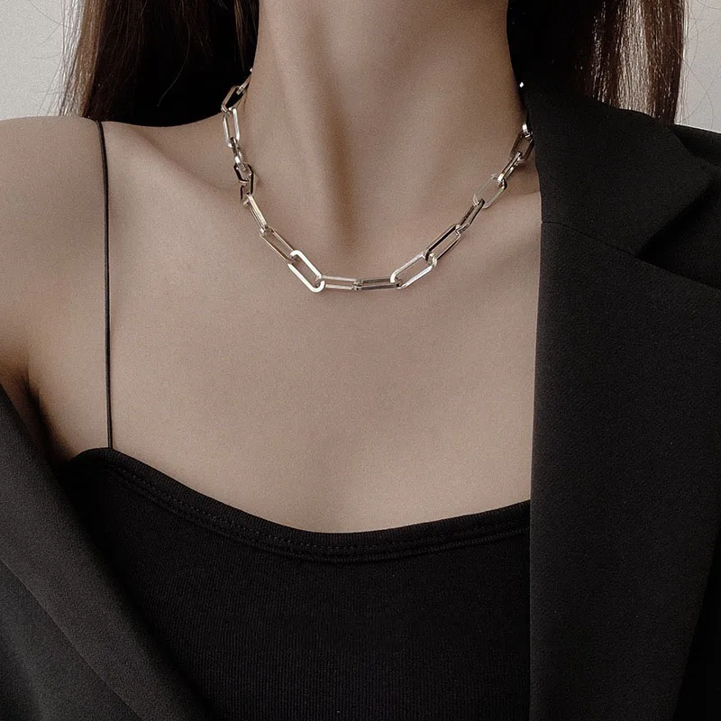 New Square Stainless Steel Necklace Exquisite Minimalist Style Choker Charm Shiny Chain Birthday Gift For Women's Fine Jewelry