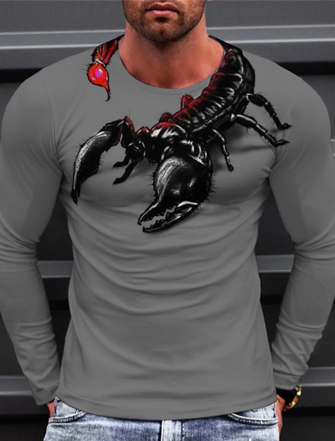 

Men's T shirt Tee Animal Graphic Prints Scorpion Crew 3D Print Outdoor Street Long Sleeve Print Clothing Basic Sports Casual