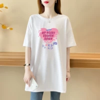 summer new pure cotton round neck womens loose large size skinny cover meat love pattern letter short sleeve womens t shirt