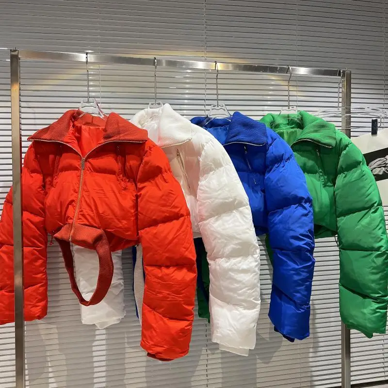 

2022 Winter New Arrival Long Sleeve Turn Down Collar Red Cotton Coat Bandage Belt Crop Jacket