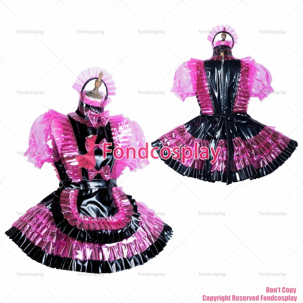 

tailor-made sexy adult dressing cross maid sissy lockable hot pink clear pvc dress vinyl apron unisex tv/cd[g3818]