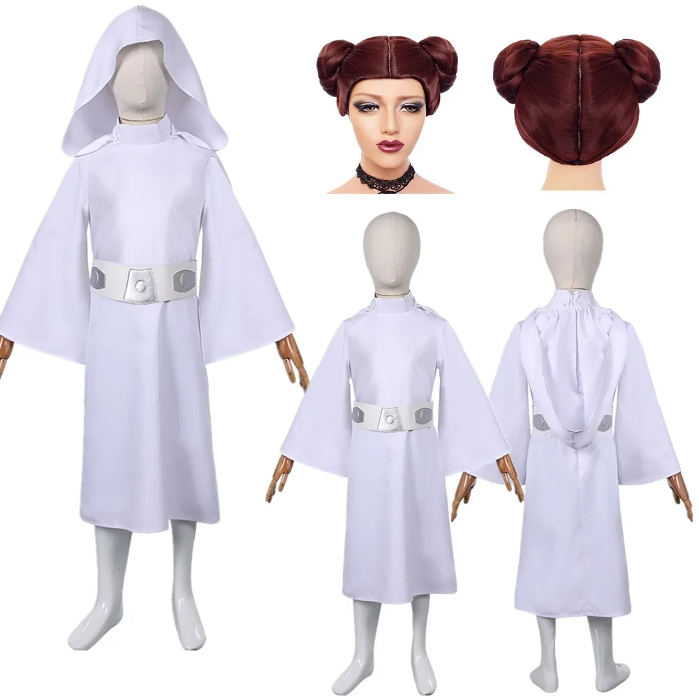 Костюм для косплея Leia на Хэллоуин детское платье принцессы парик юбка девочек