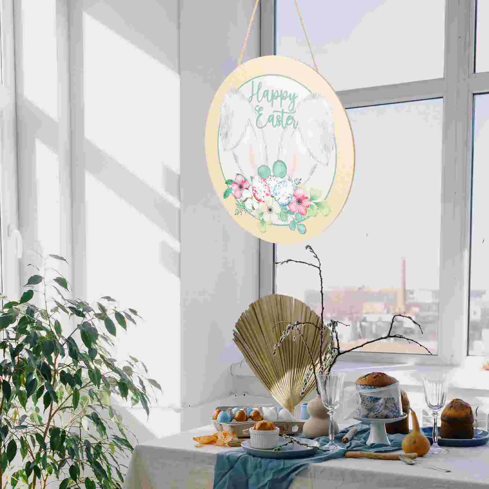 

Easter Wooden Hanging Round Plaque Easter Wall Sign Easter Rabbit Signs Easter Ornament