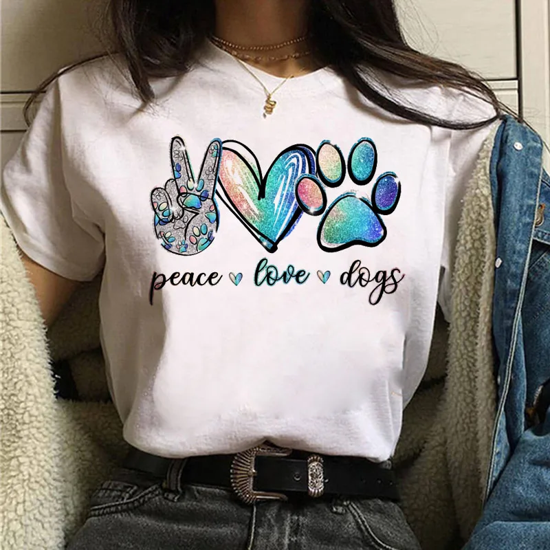 

Peace Love Dogs Print T Shirt Women T Shirt Short Sleeve Tops Female Summer Tee Shirt Woman Fashion T-shirt Cute Tops T-shirt