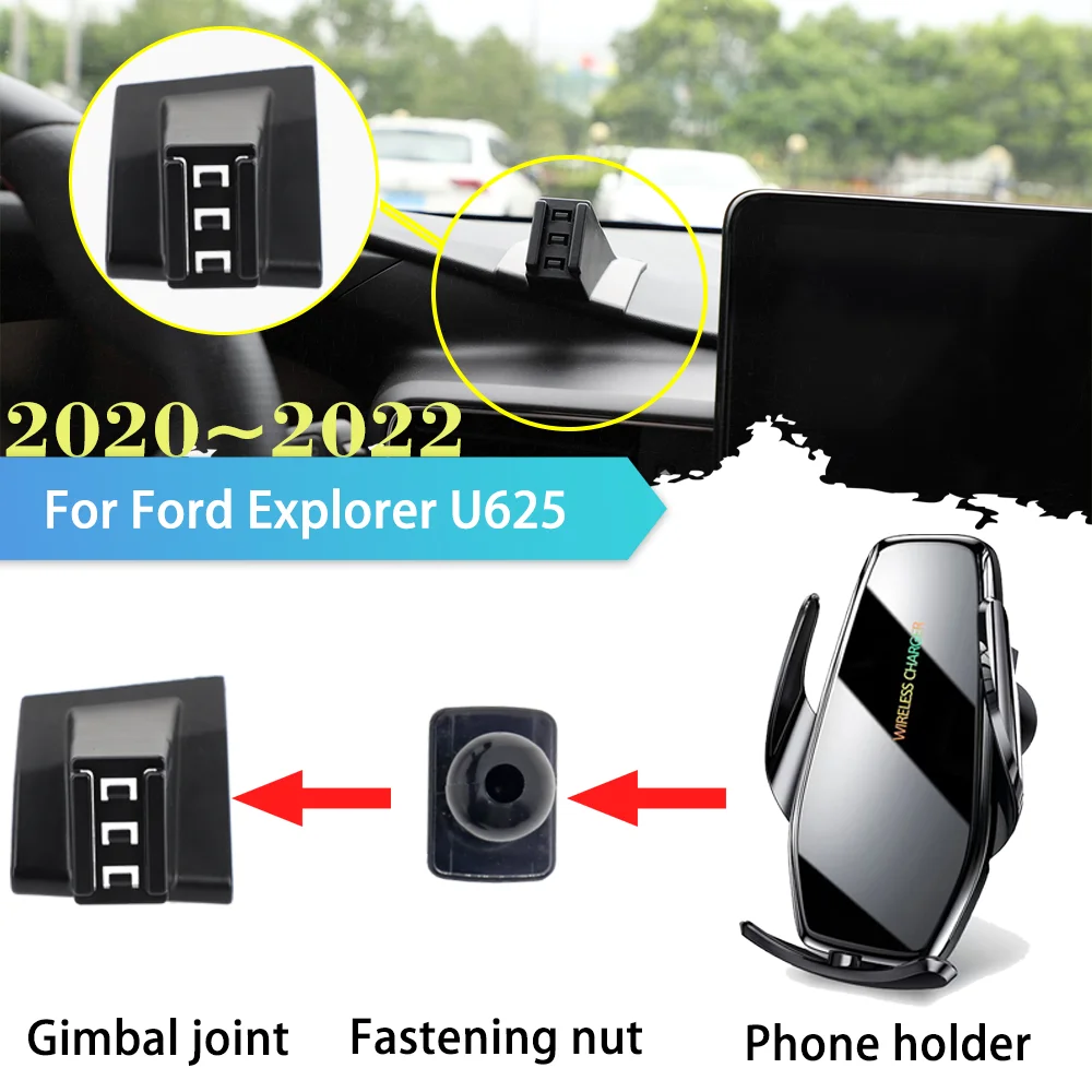 30W Car Phone Holder for Ford Explorer U625 Hybrid 2020 2021 2022 GPS Clip Tray Stand Wireless Fast Charging Sticker Accessories