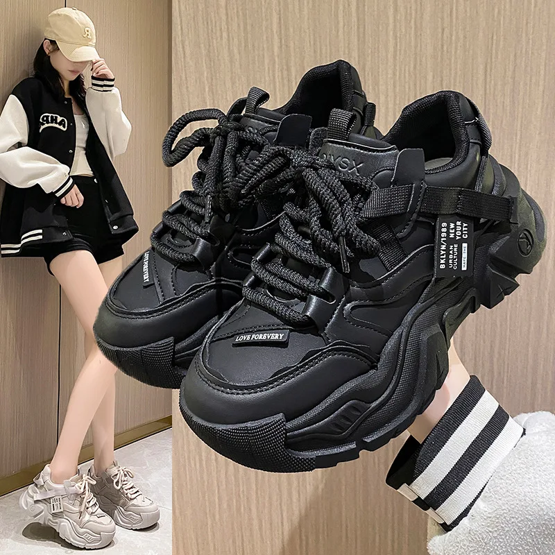 

Black Explosion Dad Shoes Women Thick Platform Sole Fashion Versatile Sports and Casual Shoes Female Sneaker Shoe