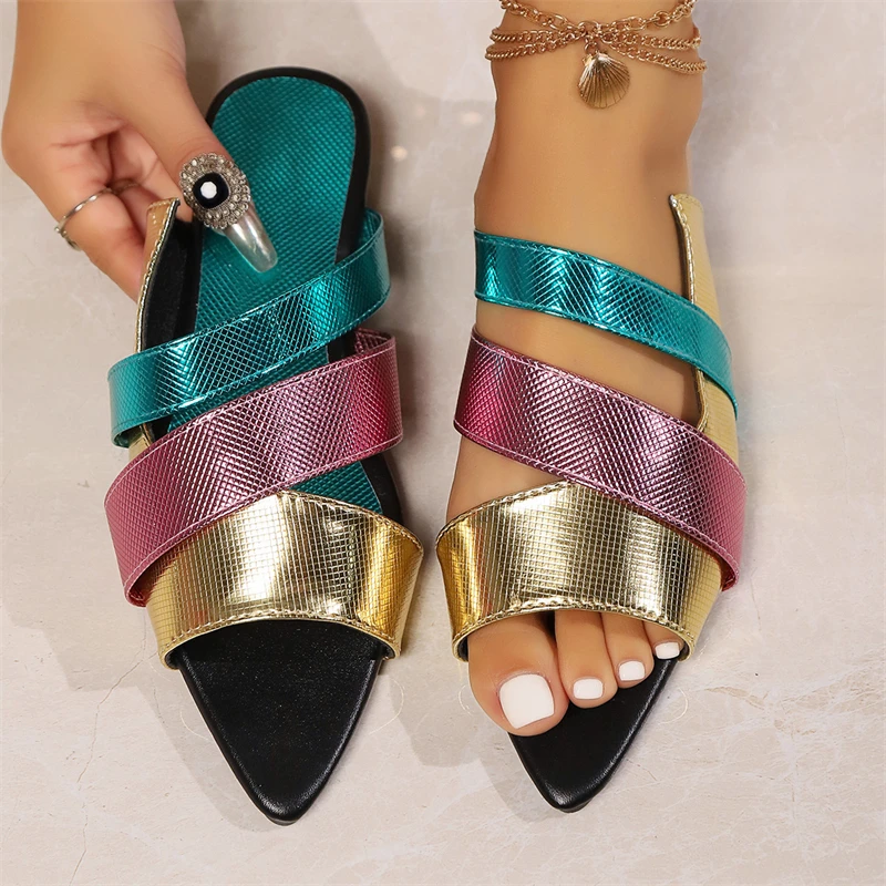 Женские босоножки с острым носком летняя обувь ручной работы ремешком на пятке