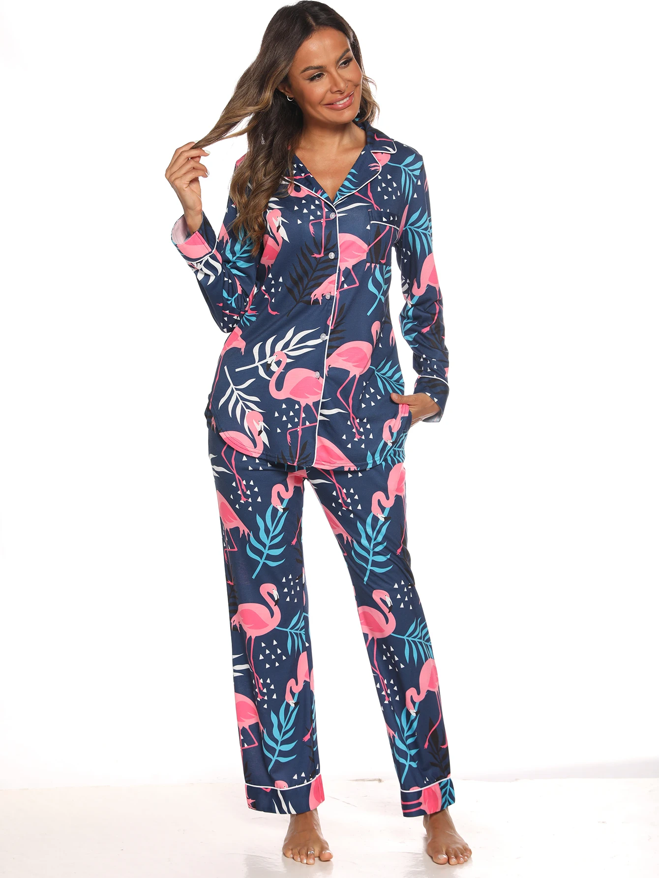 Aamikast осенне-зимние пижамы для женщин одежда сна с длинными рукавами женская дома