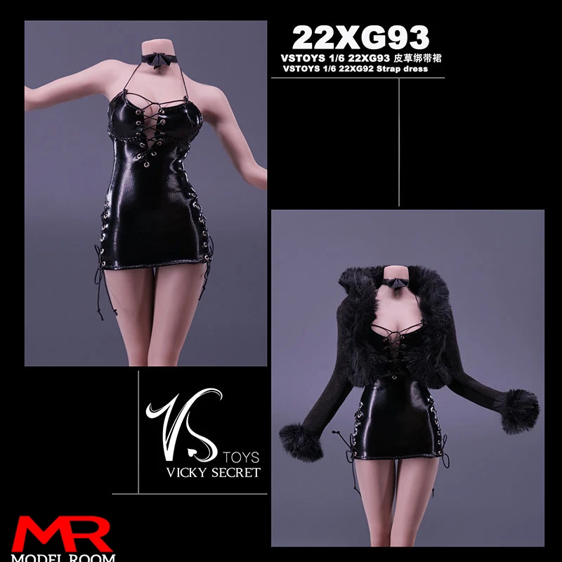 Фото VSTOYS 22XG93 1/6 женские черные кожаные колготки юбка платье одежда модель подходит для 12 дюймов TBL S12D солдат экшн-фигурки Куклы №1