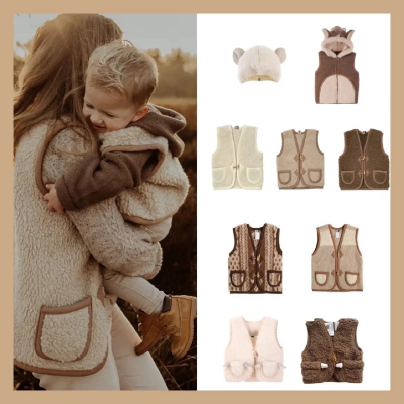 

Осенне-зимний шерстяной жилет для мальчиков и девочек, в наличии, Детский Теплый жилет без рукавов для отдыха