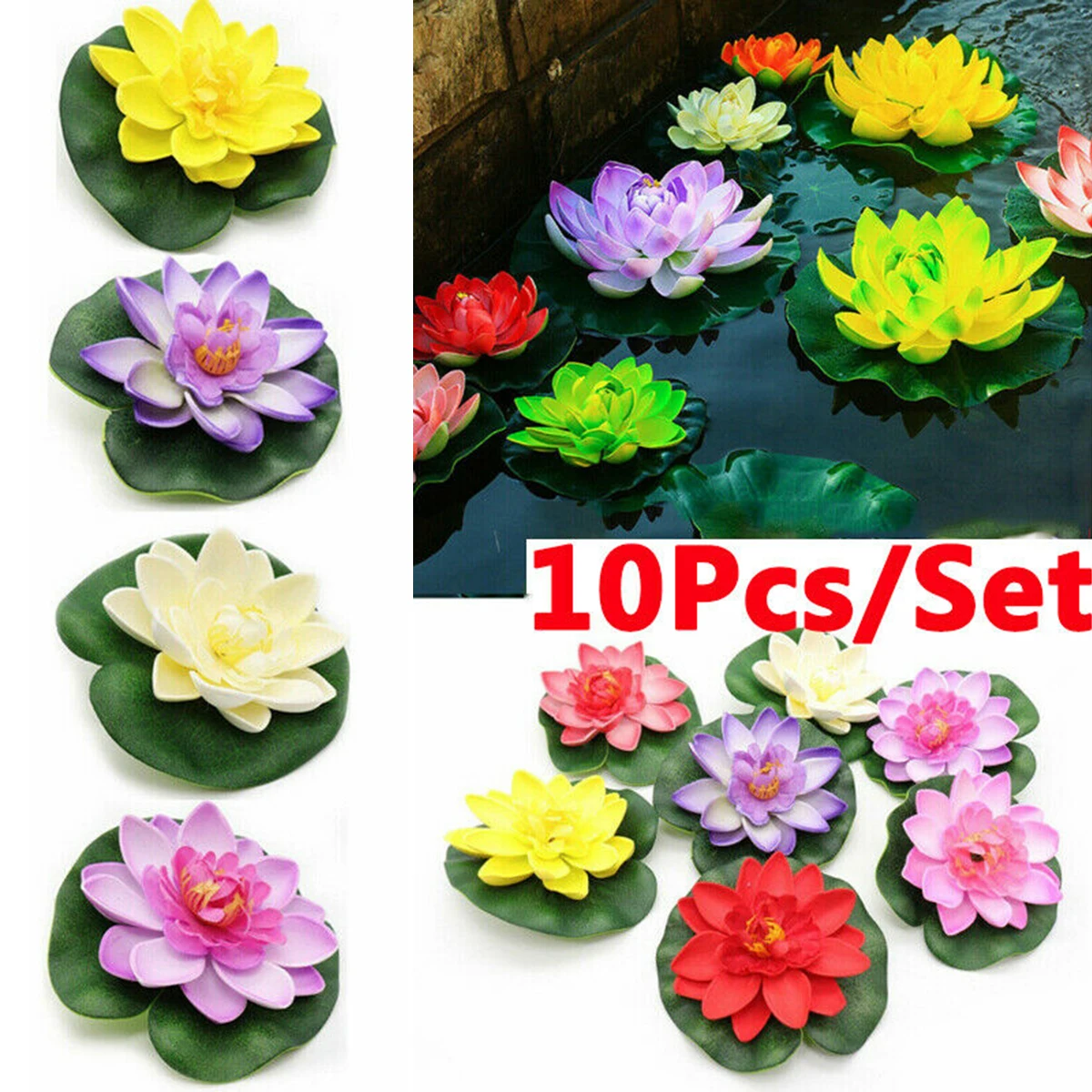 

10 Pcs Artificial Floating Water Lily EVA Lotus Flower Pond Decor 10cm Red Yellow Blue Pink Light Pink Pool Simulation Lotus