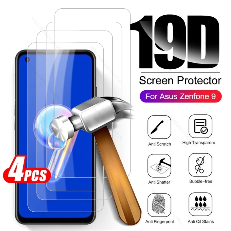 

4PCS 9H Full Tempered Glass For Asus Zenfone 9 AI2202-1A006EU 6.52" Safety Screen Protectors Explosion-proof HD Film Armor Cover