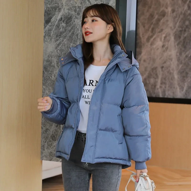 Winter Warm Down Jacket Women Hooded Thick Parka Streetwear  Korea Fashion Casual Outwear Female Elegant Solid Zipper Baggy Coat