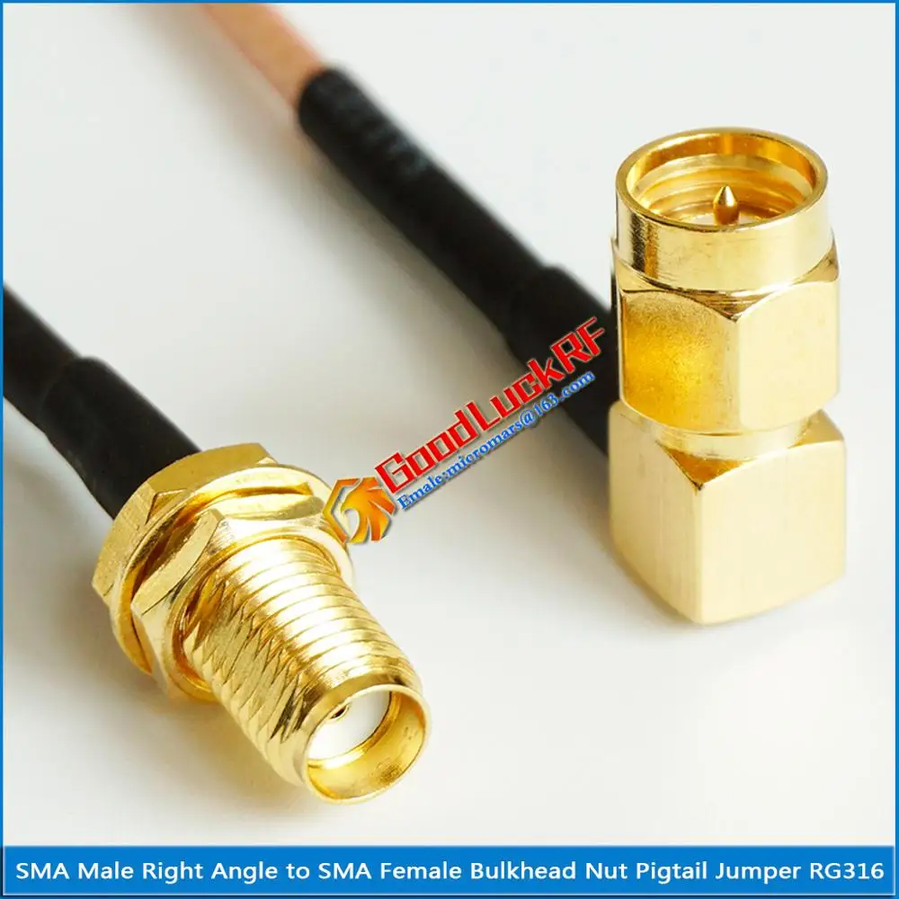 

1X Pcs SMA Male Right Angle 90 Degree to SMA Female O-ring Bulkhead Mount Nut Plug RG316 Pigtail Jumper Cable 50 ohm Low Loss