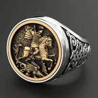 unique mens two tone gold st george ring wedding engagement party jewelry punk viking ring boyfriend fathers day birthday gift