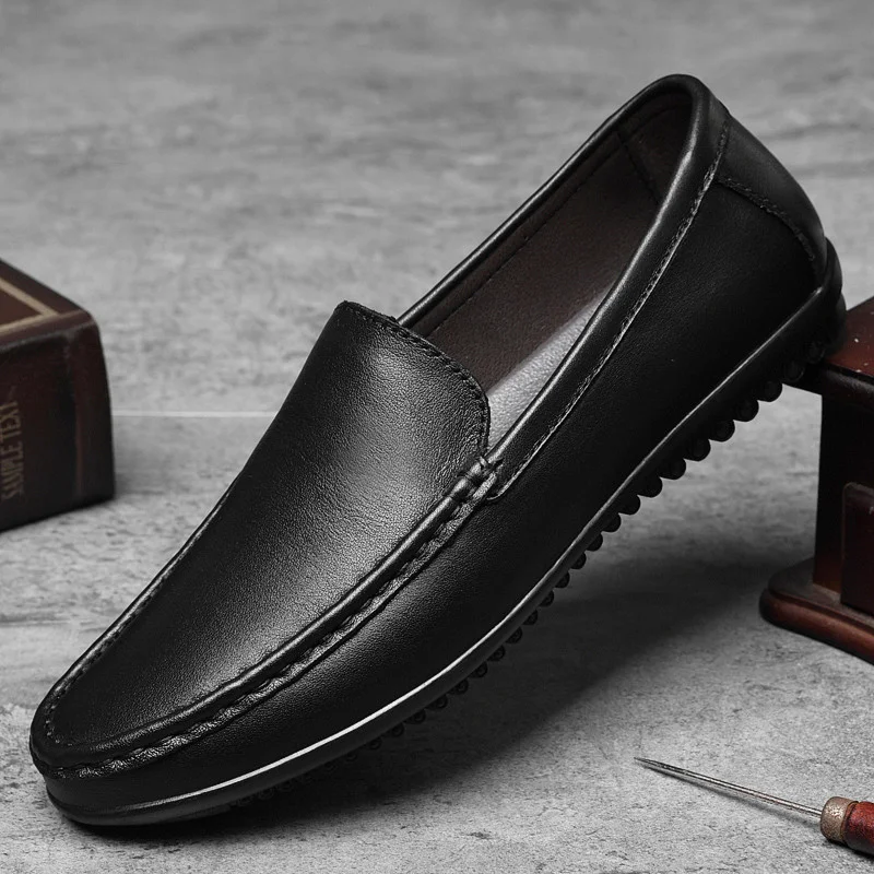 Quality Men's High Casual Leather Comfortable Loafers Man Wedding Dress Slip on Driving Round Toe Shoes Walking Flats Shoes