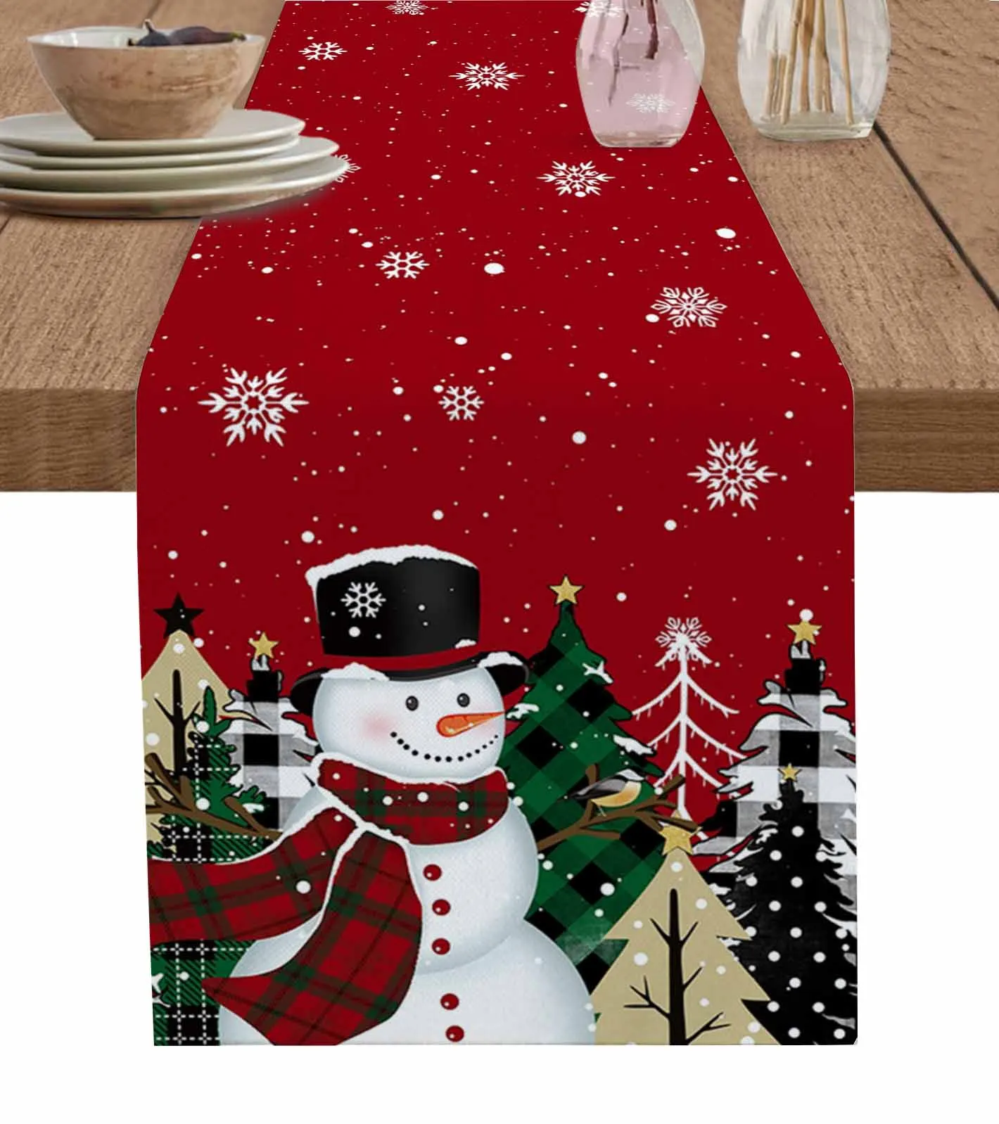 

Christmas Christmas Tree Snowman Table Runner Christmas Dining Table Decor Linen Table Runners Wedding Decor Table Cloth