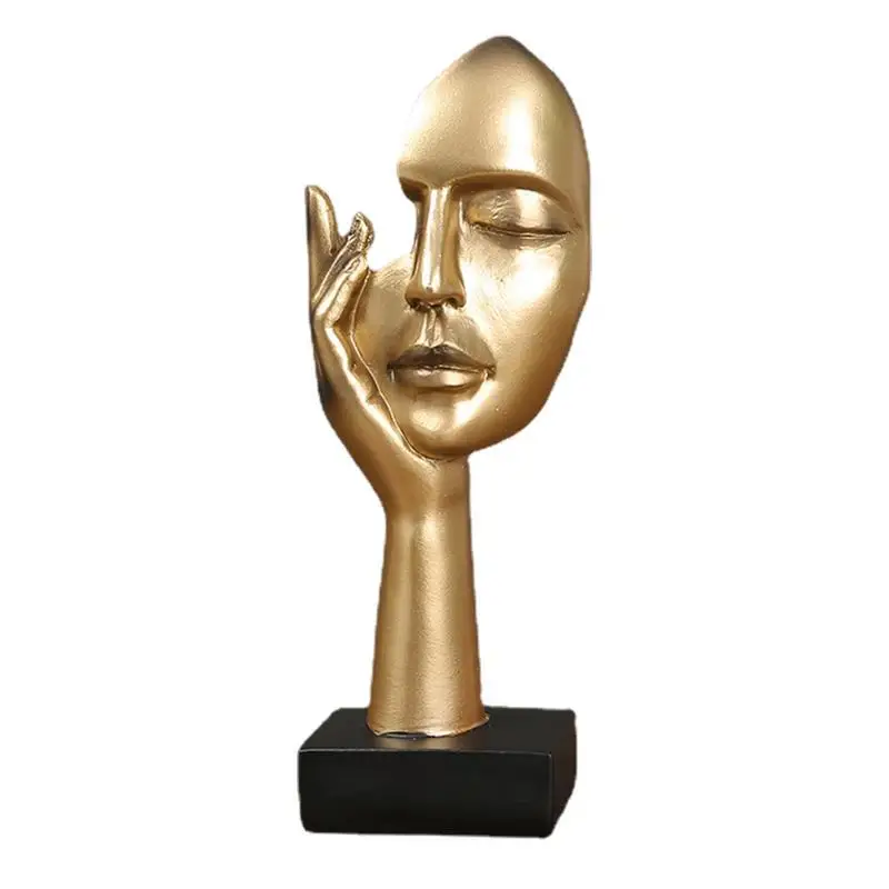 

Thinking Statue Resin Silence Gold Sculpture Decoration Modern Dedicate Face Cover On Hand Sculpture For Indoor Outdoor Home