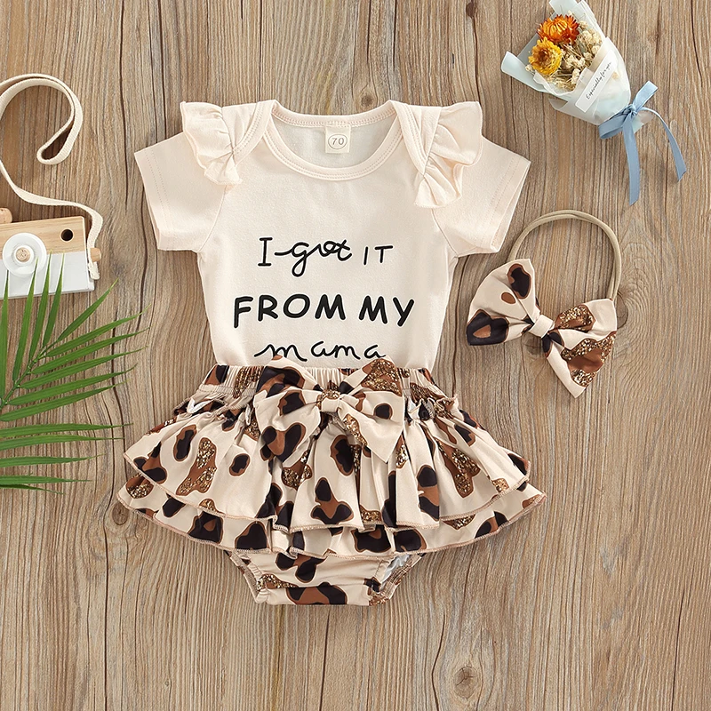 

SUNSIOM летняя одежда для маленьких девочек наряды с коротким рукавом буквенным принтом с оборками Декор комбинезон леопардовые шорты бант по...