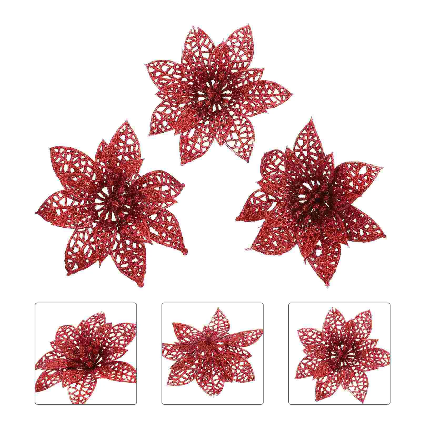 

Christmas Flower Poinsettia Tree Ornaments Decorpoinsettias Ornament Decorationscrafting Flowers Glitter Hanging Mini Faux Adorn