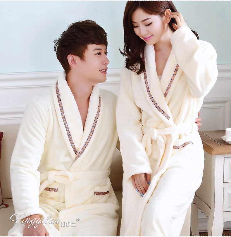 

Couples Coral Flce Robe Girls Warm Flannel Pajamas Women Thickened Long Slve Bathrobe Men Coral Flce Homewear D-2086