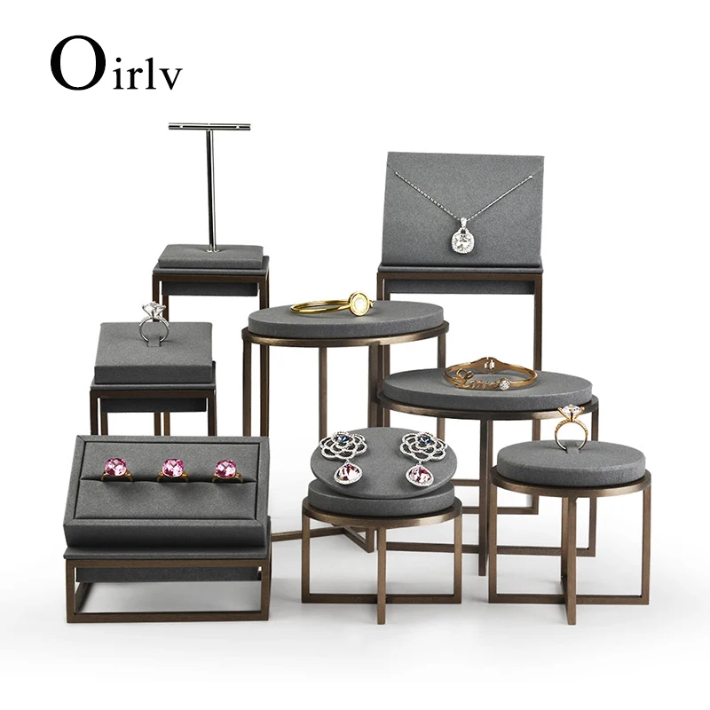 Oirlv Jewelry Display Stand Set Ring Necklace Bracelet Display Holder Shelf Metal Leather Jewelry Organizer Counter Showcase