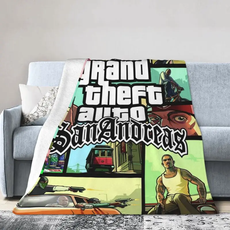 

Grand Theft Auto San Andreas Blanket Fleece Spring Warm Flannel GTA Video Game Throw Blankets for Sofa Travel Bedroom Quilt