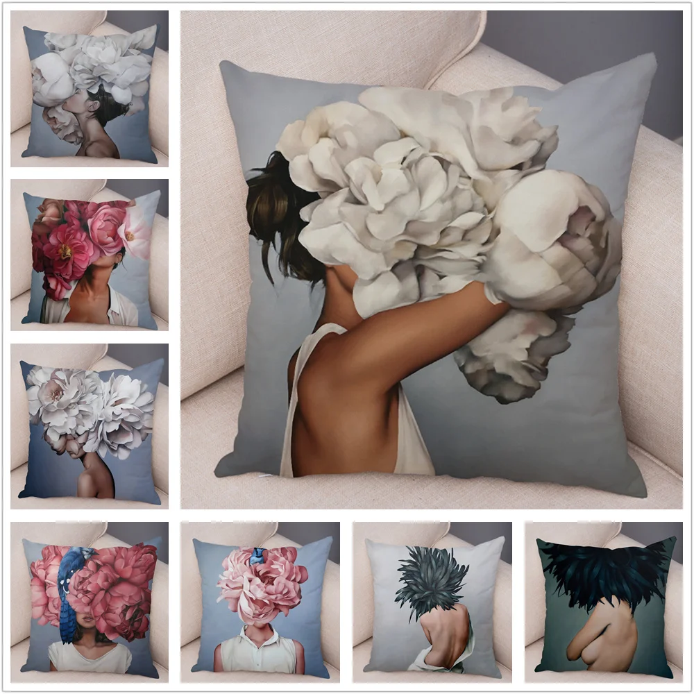 

Эстетичный чехол для подушки в стиле Харадзюку, декоративная наволочка с изображением пикантных цветов и перьев для дивана, домашняя мягкая искусственная кожа