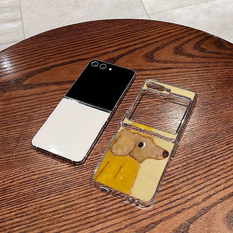 Прозрачный чехол с забавным мультяшным коричневой собакой для Samsung Galaxy Z Flip 6 ZFlip5 5G