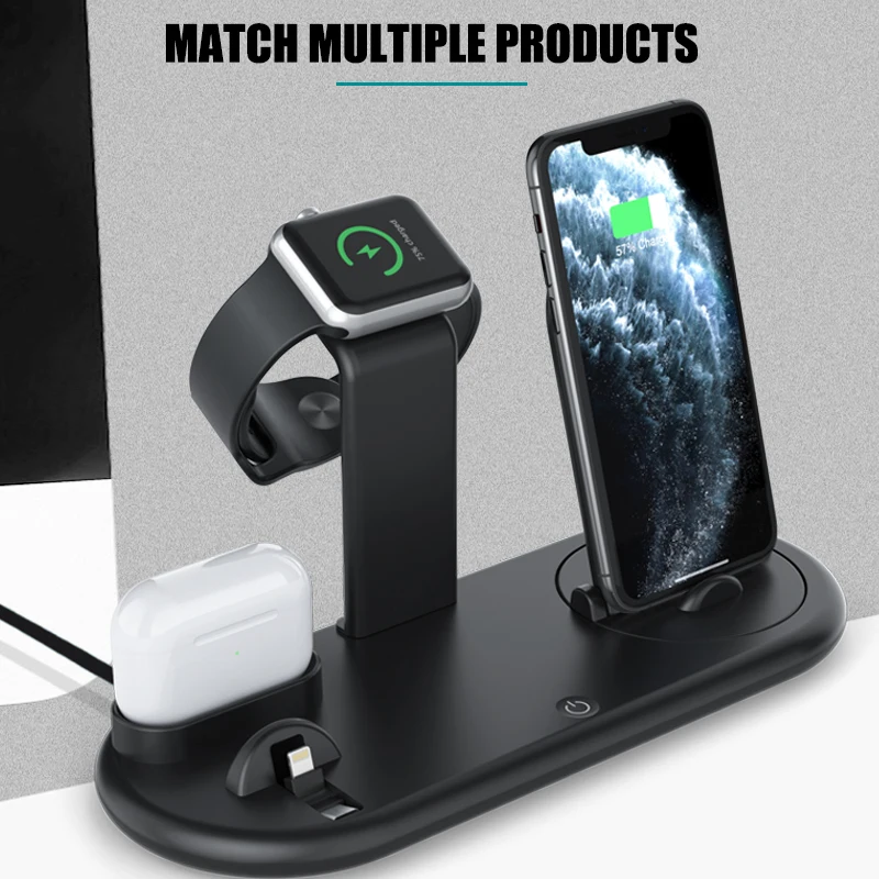 Беспроводная зарядная станция 7 в 1 Qi для Apple Watch 5 4 3 Airpods 2 зарядка iPhone 11 Pro Xs Xiaomi