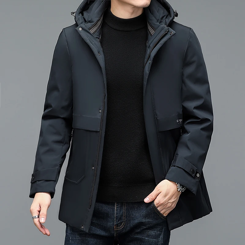 2022 Winter Men Black Navy Blue Puffer Basic Coats Hood And Lining Detachable Design Puff Parkas Male Thermal Quilted Overcoats