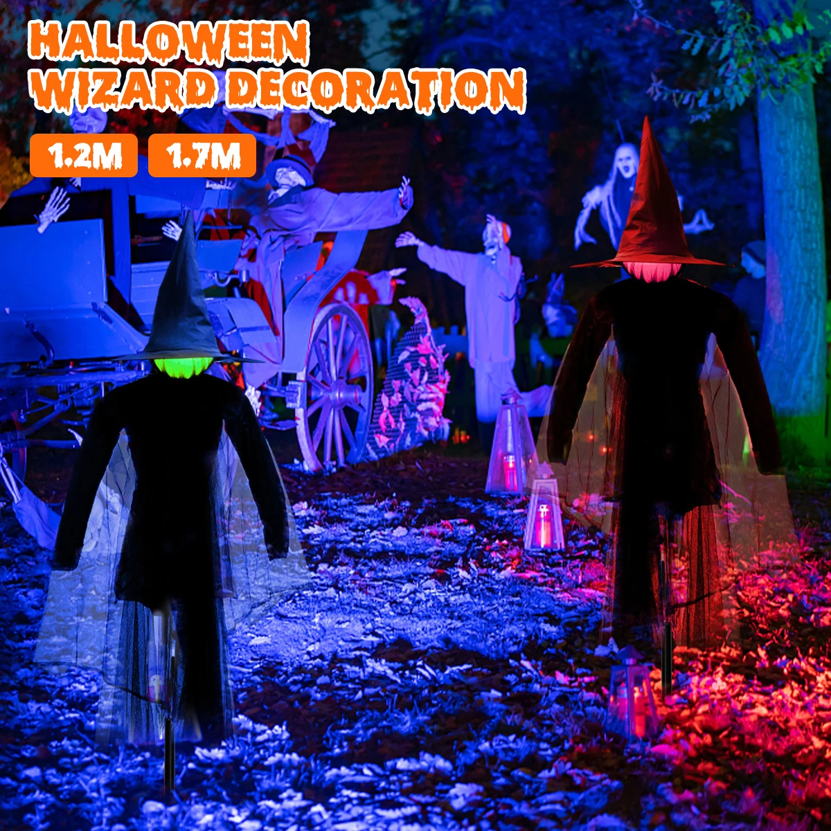 

Halloween Witch Waterproof Light Up Witch Stake Weather Resistant Funny Scary Wizard Ornament Screaming Halloween Party