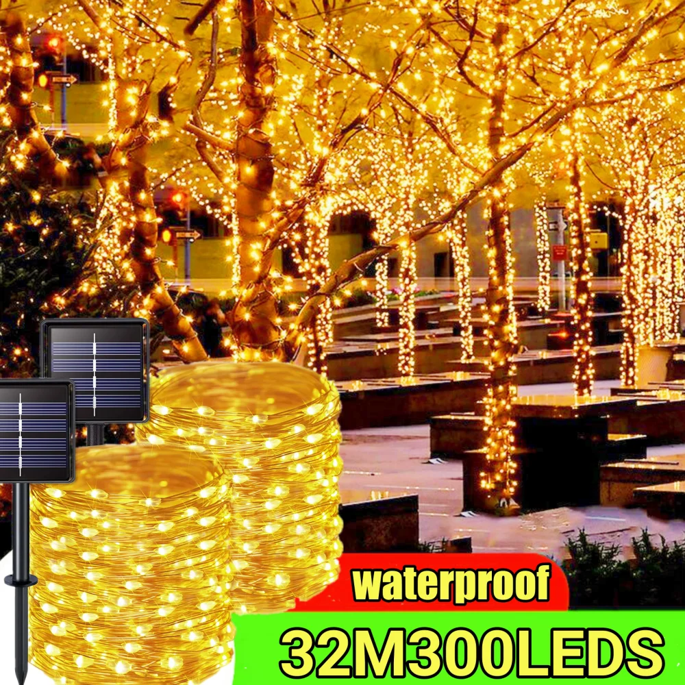 

New Year Solar Lamp LED Outdoor 7M/12M/22M/32M String Lights Fairy Waterproof For Holiday Christmas Party Garlands Garden Decor