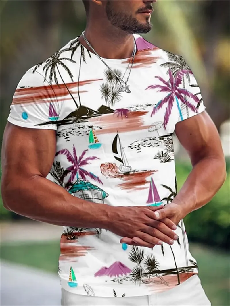 

Гавайская Пляжная футболка, Мужская Летняя Повседневная футболка для отпуска, удобная свободная футболка размера для родителей и детей
