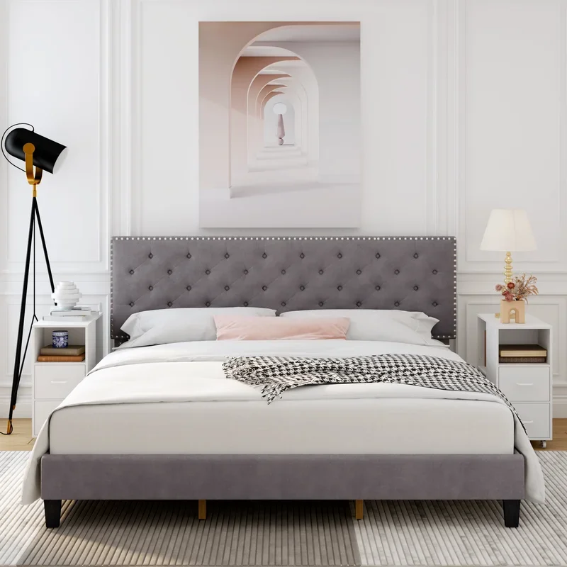 Bed Set Furniture Bedroom Luxury Italian Bed Base Tufted Headboards Wood Queen Size Modern California King Bed Frame