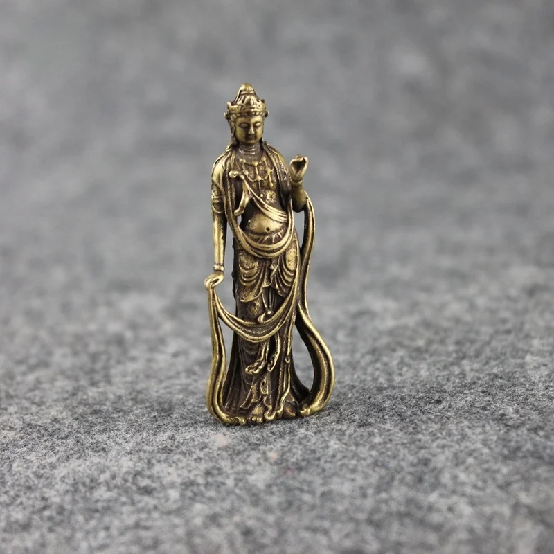 

Copper Buddha Figurines Ornaments Desk Decorations Handmade Brass Goddess of Mercy Key Ring Pendant Home Decor Craft Tea Pet