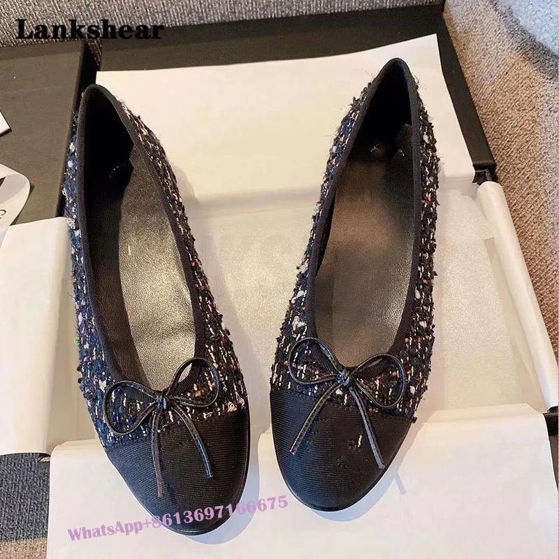 Bow Ballet Flats Shoes Woman Basic Pump Ballet Heels Two Color Stitching Bowknot Fashion Party Work Shoes Women Shoes Pumps