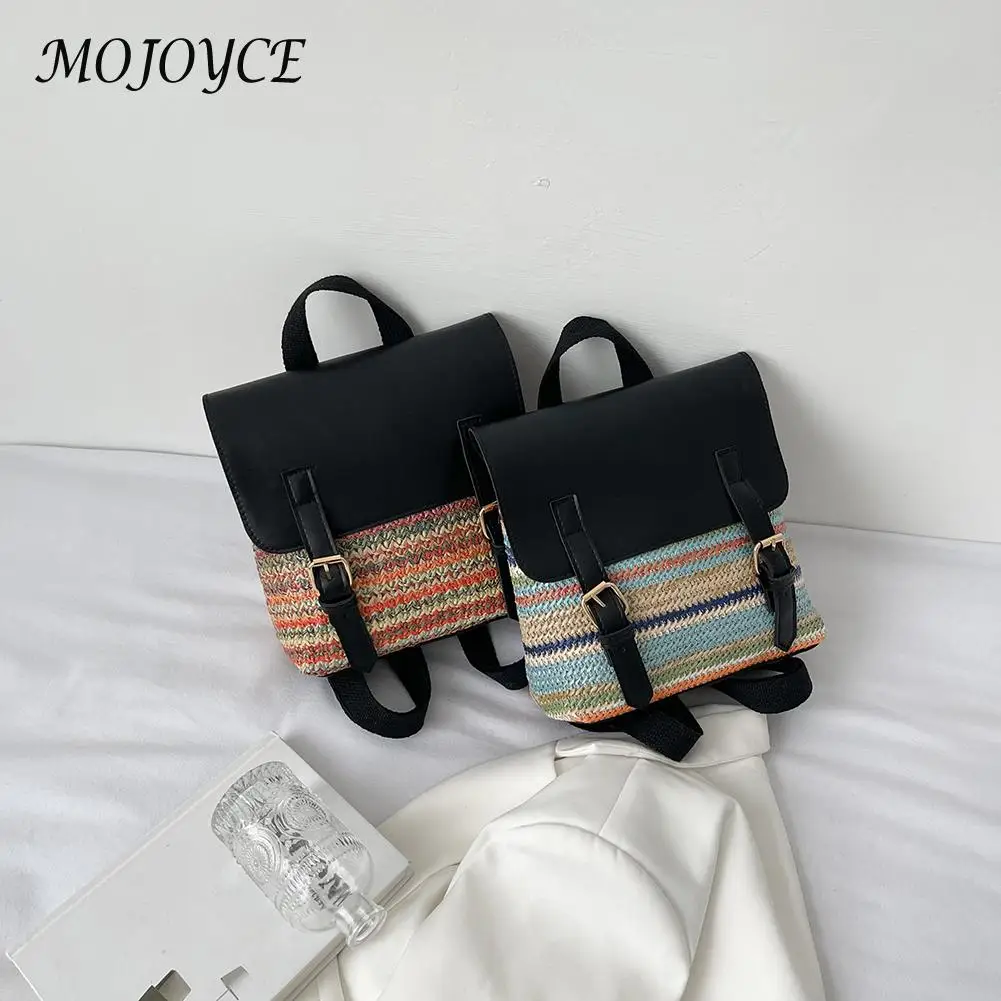 

Women Multi-Function Backpack Ladies School Bag Backpacks Straw PU Leather Women Shoulder Student Girl Lady Schoolbag