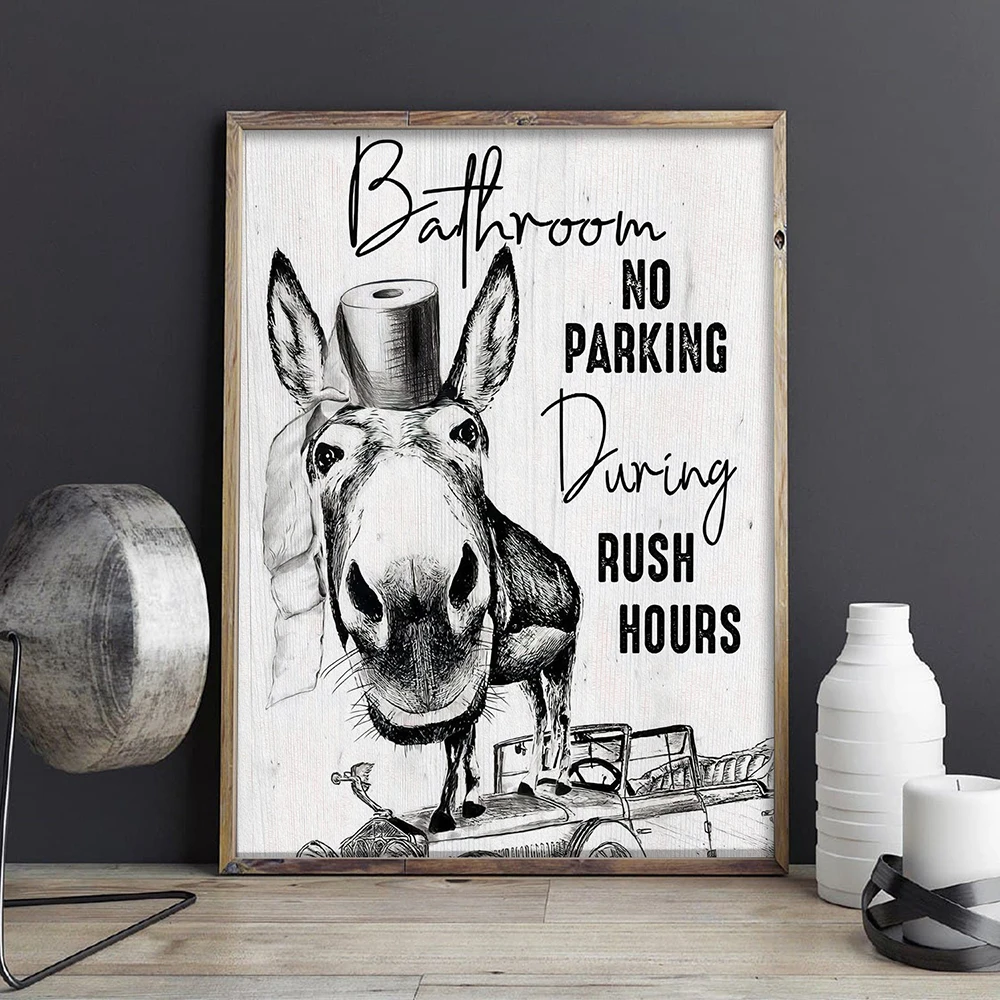 

Funny Donkey Bathroom Rules Poster Wall Art Farmhouse Mural Print Toilet Paper Abtract Retro Canvas Painting Room Home Decor