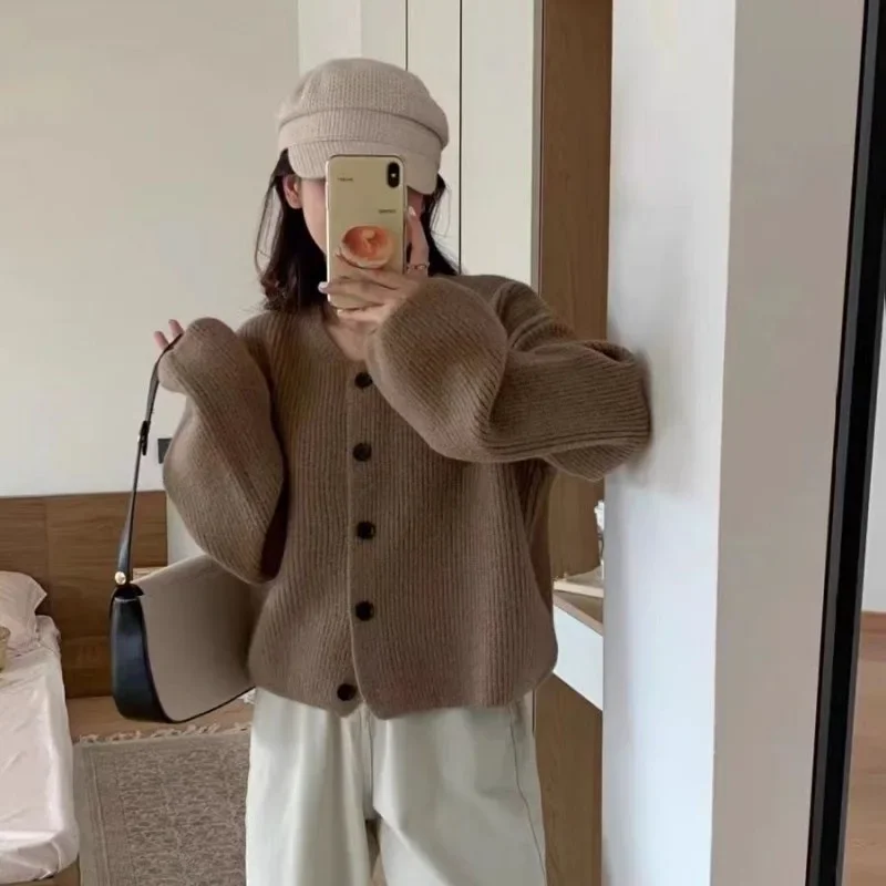 Осень/зима новый вязаный кардиган свитер женский свободный крой стиль
