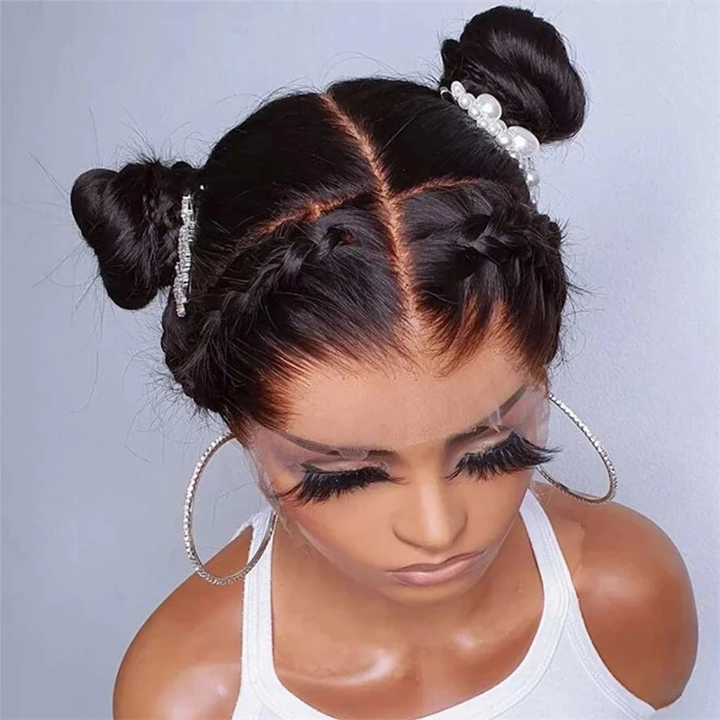 

Парик женский Шелковый без клея, натуральные черные бразильские волосы с шелковой основой 4 х4, предварительно выщипанные, без клея