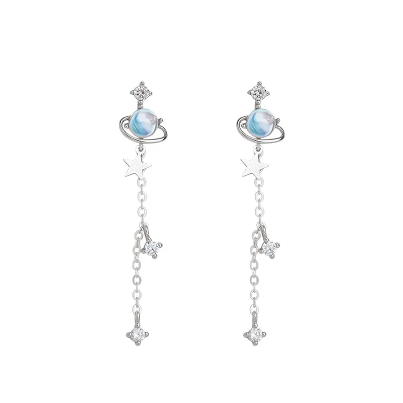 1 пара серебряных серег со звездами для женщин синие космические Вселенная
