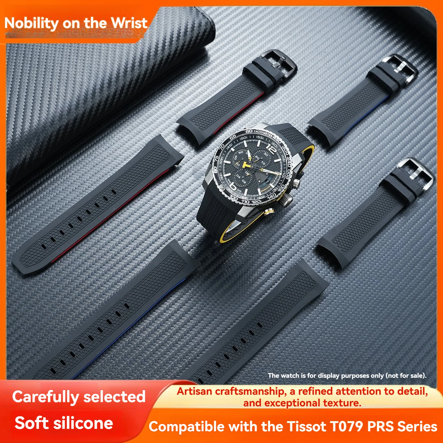 Фото Подходит для часов Tissot1853 серии Lichi T079 427A с силиконовым ремешком, мужские сменные аксессуары, 23 мм. №2