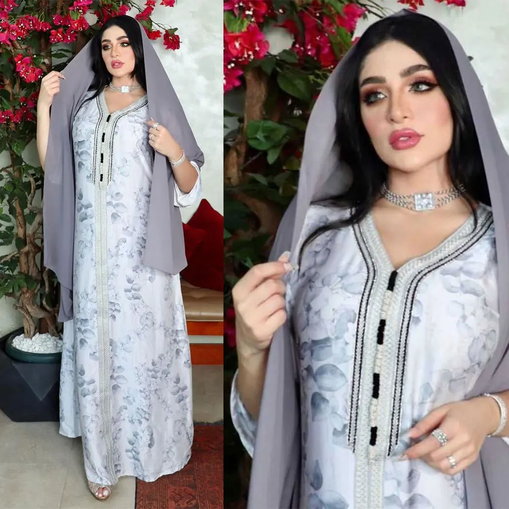 Женское платье с цветочным принтом, мусульманское платье-абайя, скромное платье из Дубая, арабских, турецких, марокканских, кафтан, мусульма...